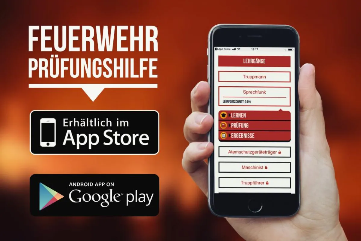 Die Feuerwehr Prüfungshilfe App für iOS und Android.