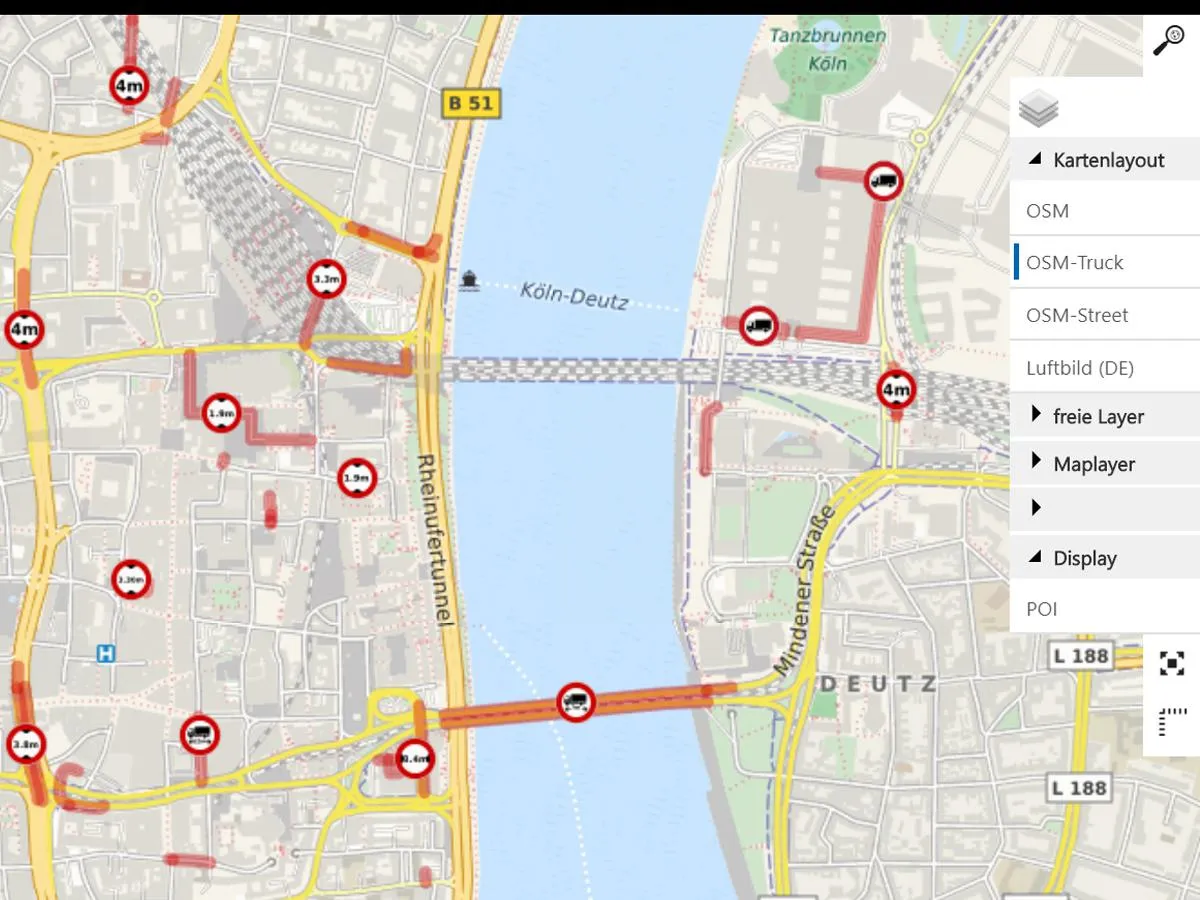 Das Anzeigen wichtiger Truckattribute in der Karte vereinfacht die Routenplanung erheblich.