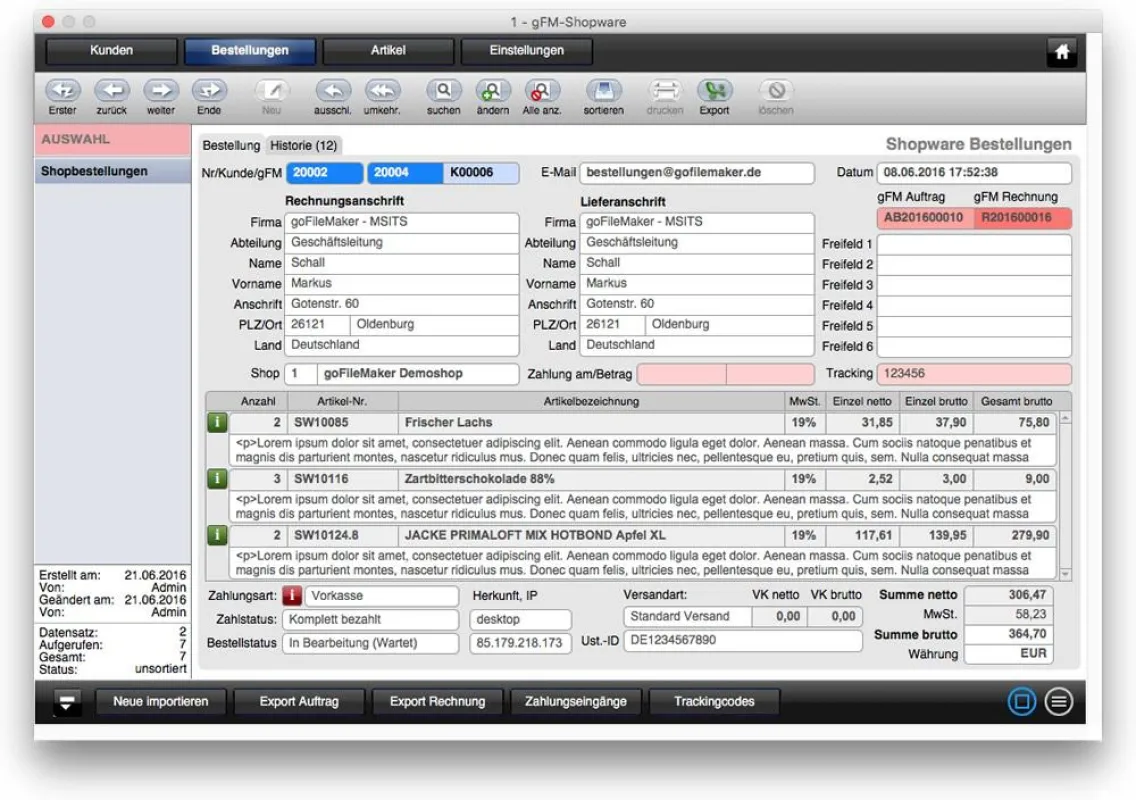 Shopware-Bestellungen einfach in die Faktura übertragen
