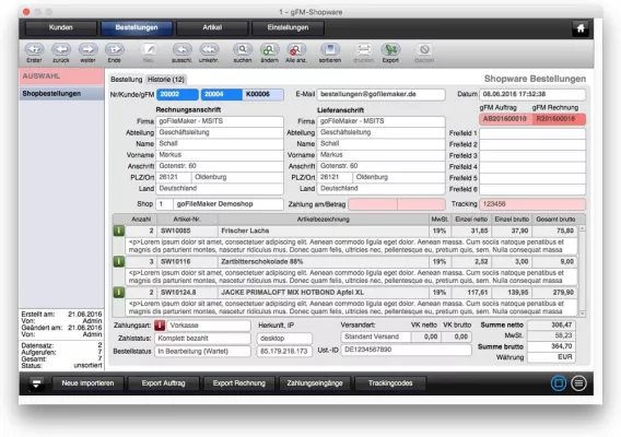 Bild: gFM-Business bringt Shopware Onlineshops auf den Mac.