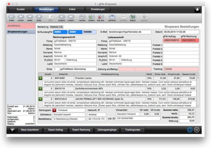 gFM-Business bringt Shopware Onlineshops auf den Mac. Bild: gFM-Business bringt Shopware Onlineshops auf den Mac.