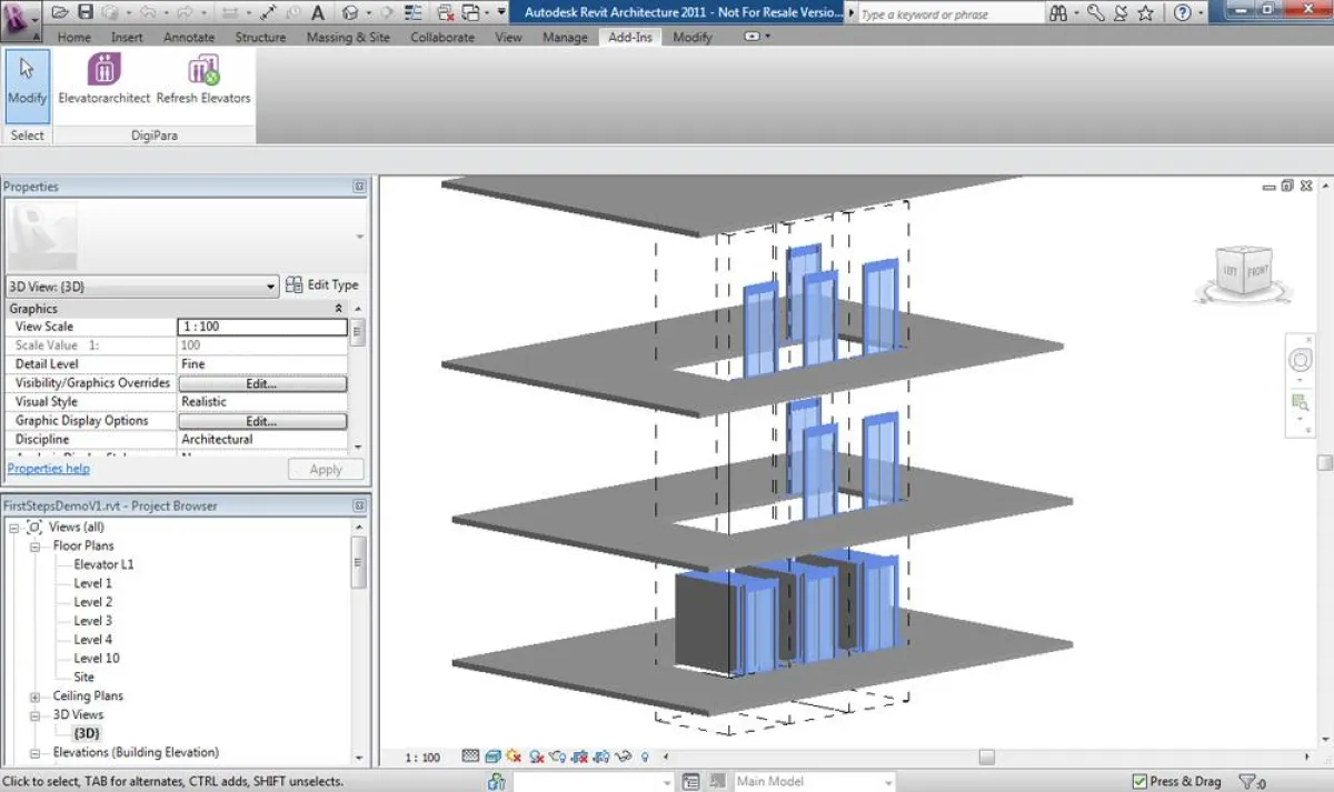 3D Ansicht eines Aufzuges in Autodesk Revit Architecture