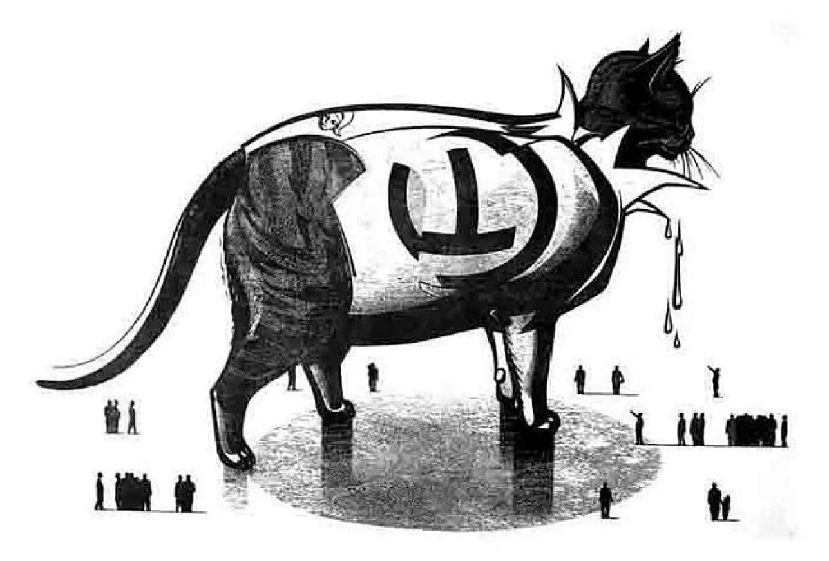 Franca Bartholomäi, ApocalyptiCAT (großes Tier), Holzschnitt, 2011