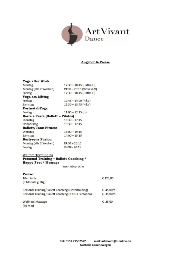 Viva la Diva -  Burlesque, Tanz-/Ballett-Workout, Barre à terre (oder Floor Barre), YOGA und Massage