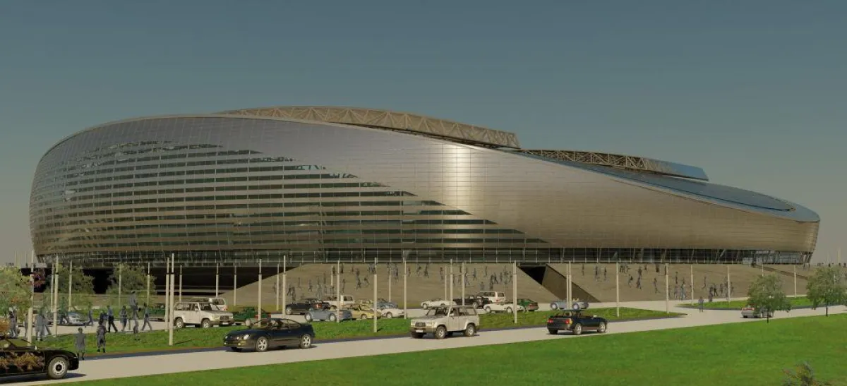 Für die glänzende Außenhülle des Astana-Stadions wurde von Akotherm ein komplettes Fassadensystem neu konzipiert.