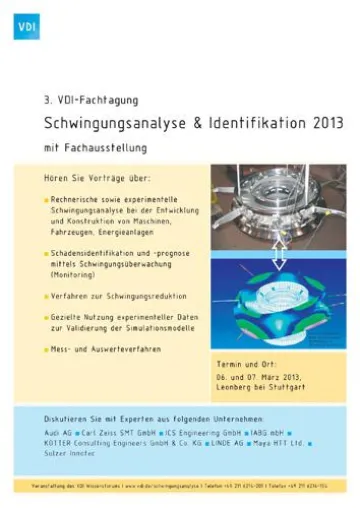 KÖTTER-Fachvorträge und Ausstellungsstand auf der 3. VDI-Fachtagung "Schwingungsanalyse & Identifikation 2013" Bild: KÖTTER-Fachvorträge und Ausstellungsstand auf der 3. VDI-Fachtagung "Schwingungsanalyse & Identifikation 2013"