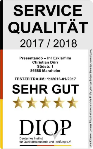Bild: Presentando - Ihr Erklärfilm zertifiziert durch das Deutschen Instituts für Qualitätsstandards und -prüfung