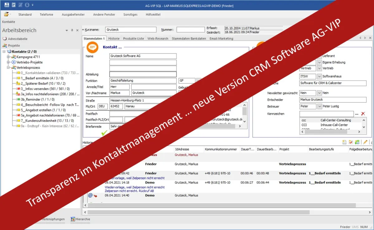 Neue Version der CRM Software AG-VIP für mehr Sicherheit im Kontaktmanagement (© (C) Grutzeck-Software GmbH)
