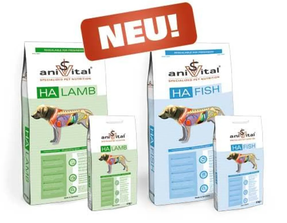 aniVital  ist als Allergiefutter für Hunde in 4 kg und 12,5 kg erhältlich (www.anivital.de)