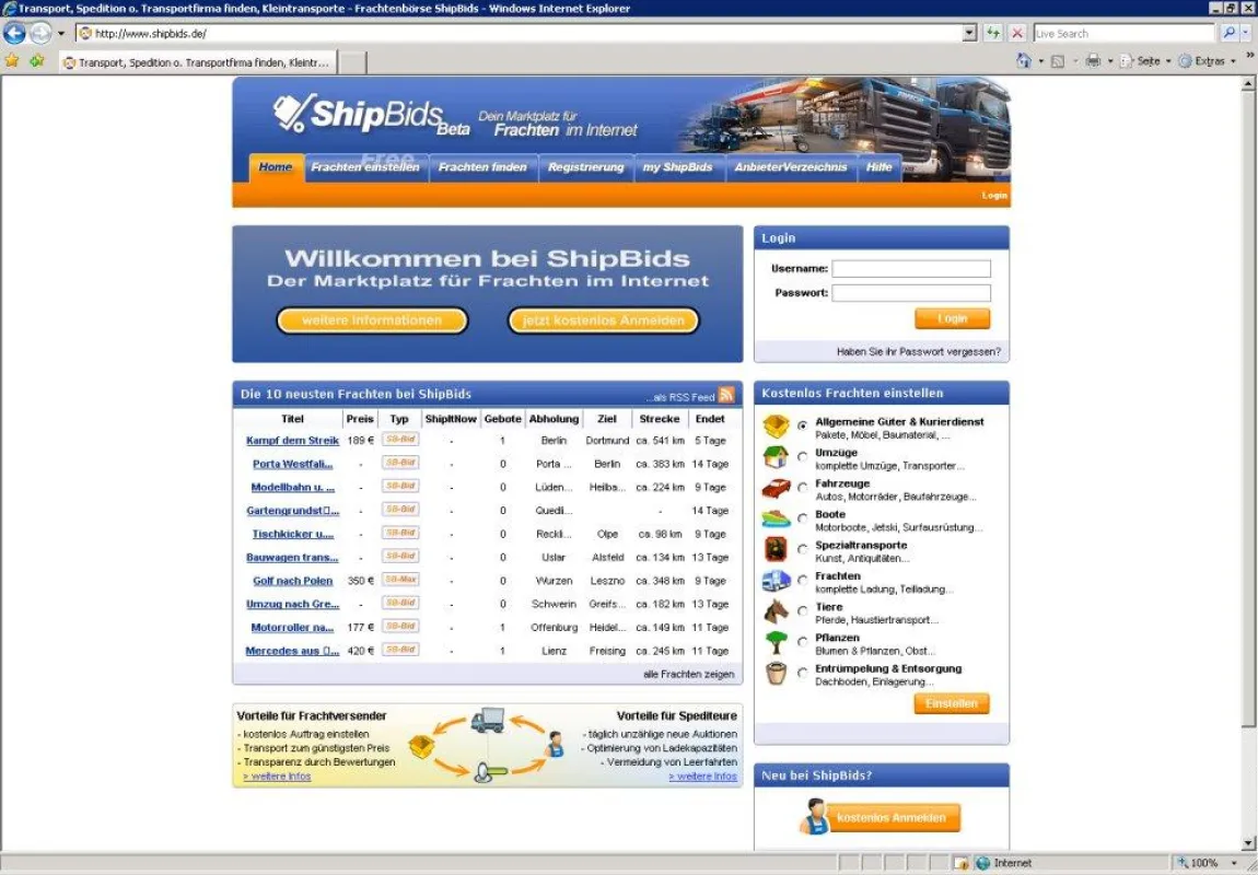 ShipBids - Der Markt für Frachten im Internet