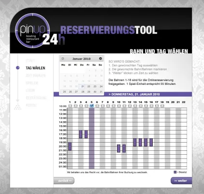 Bild: Reservierungstool für die pinup Webseite