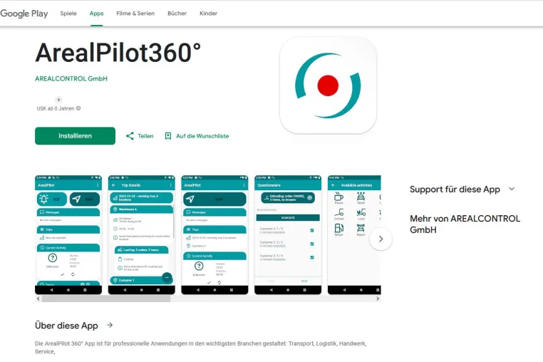 Google PlayStore: ArealPilot 360° App für über 17.500 Geräte Bild: Google PlayStore: ArealPilot 360° App für über 17.500 Geräte