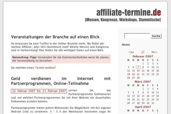 Bild: Affiliate-Termine.de: Veranstaltungskalender der Online-Branche