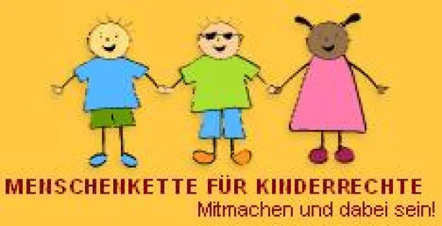 Bild: Menschenkette für Kinderrechte auf der Zielgeraden
