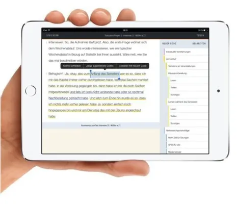 Bild: Qualitative Textanalyse auf dem iPad