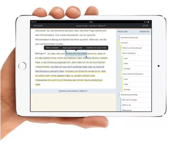 Bild: Qualitative Textanalyse auf dem iPad