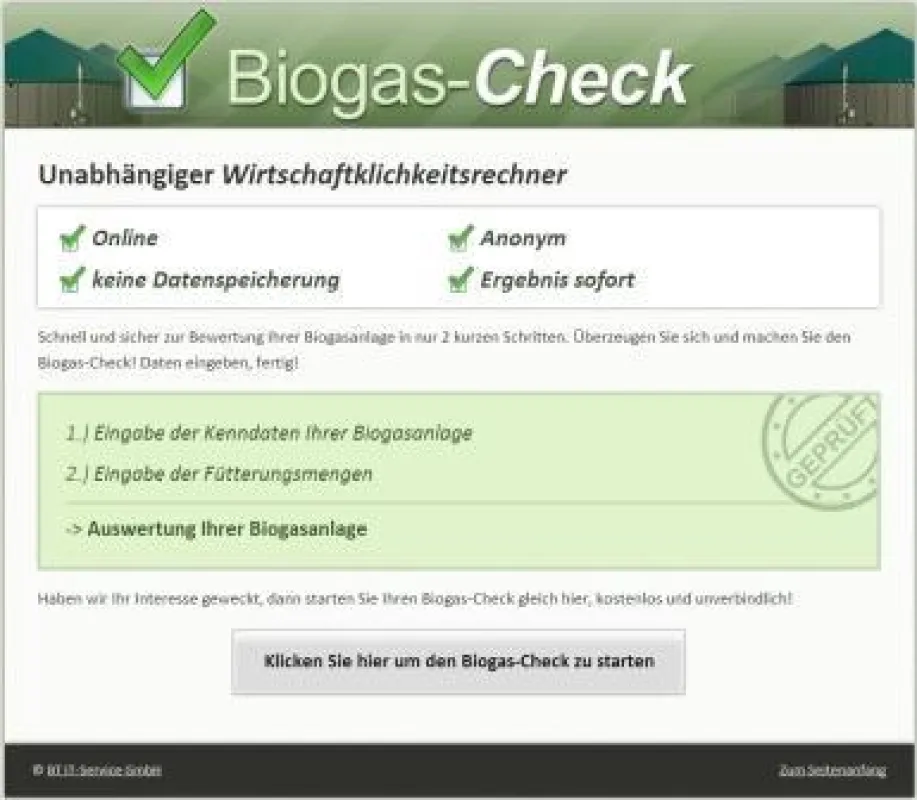 BIOGAS-Check: Anonym - Online - Unabhängig