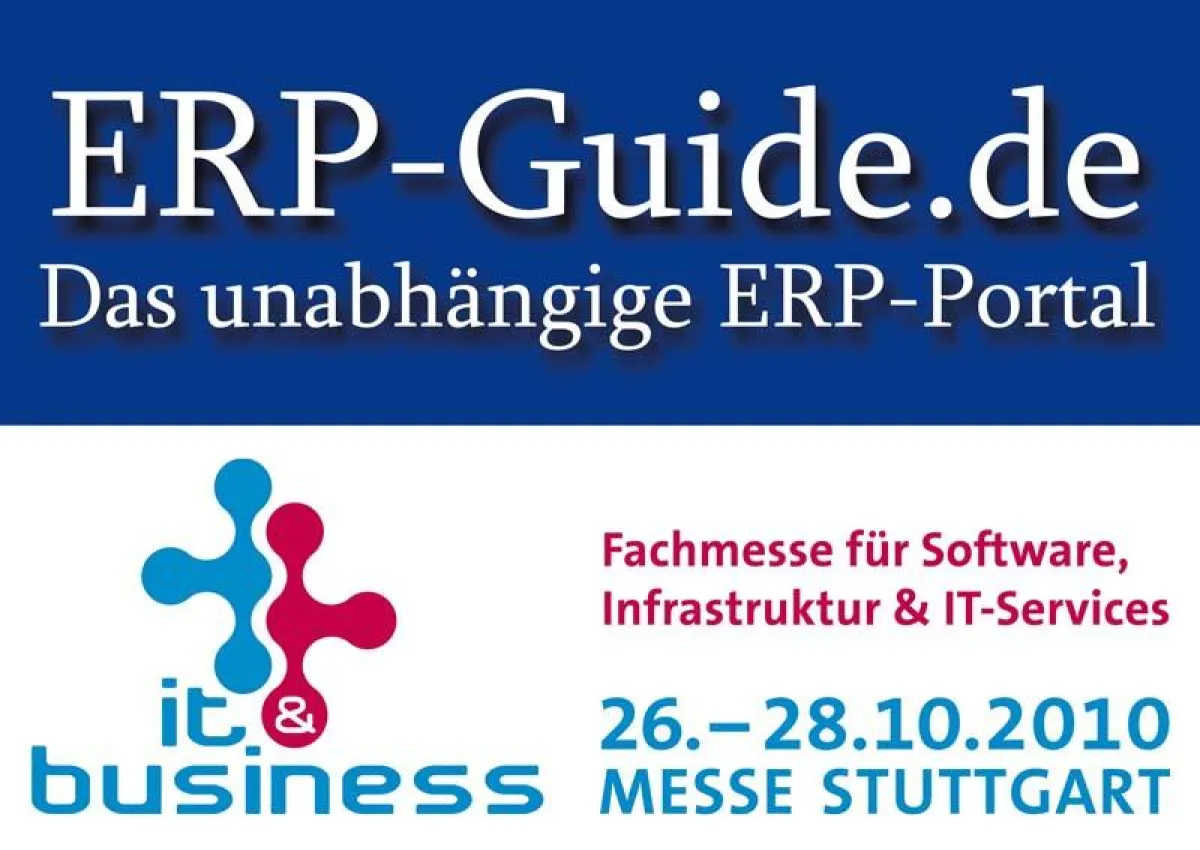 Logo des ERP-Systeme Portals „ERP-Guide.de“ und der Stuttgarter Fachmesse IT & Business