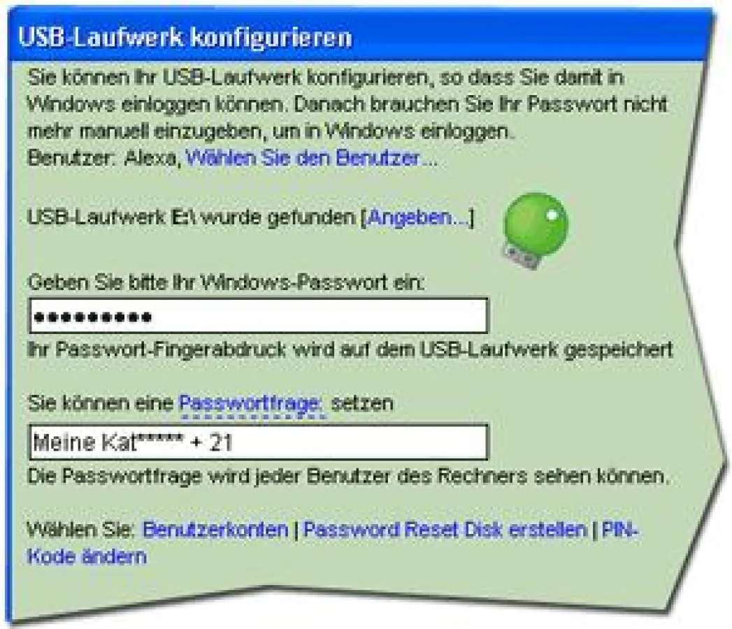 Wie benutzt man ein einfaches USB Flash Laufwerk für den Windowszugang?
