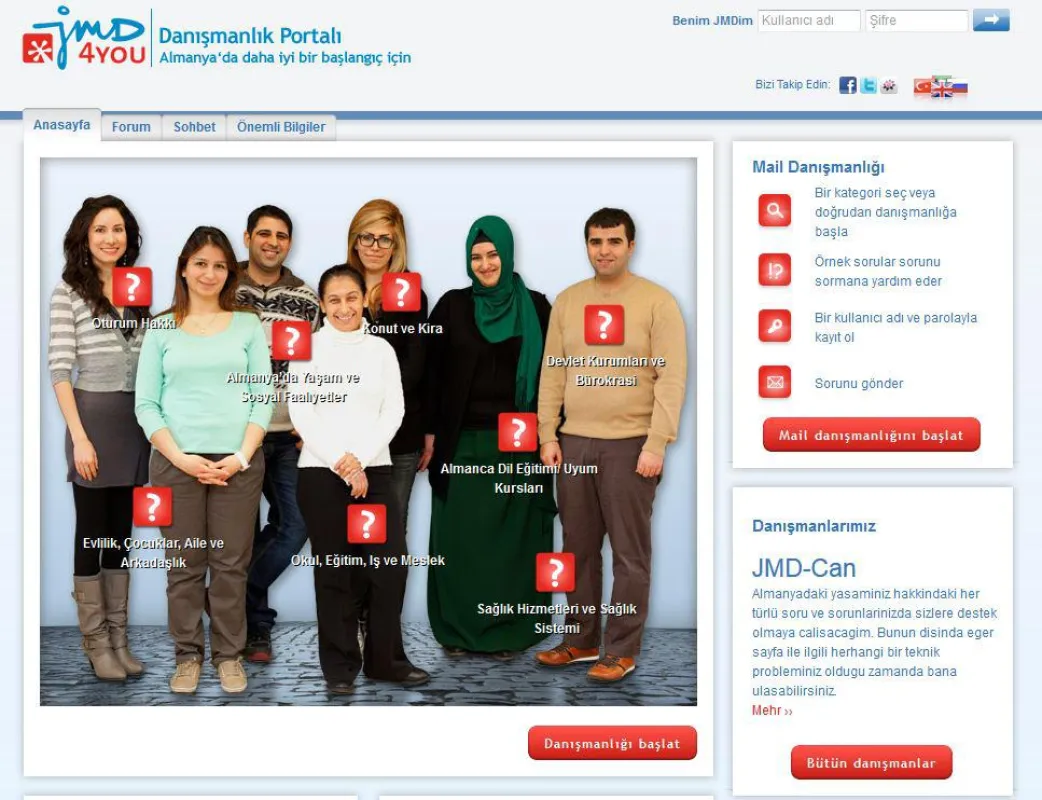 Die Startseite des Beratungsportals www.almanyayolu.org