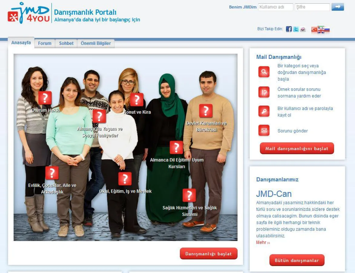 Die Startseite des Beratungsportals www.almanyayolu.org