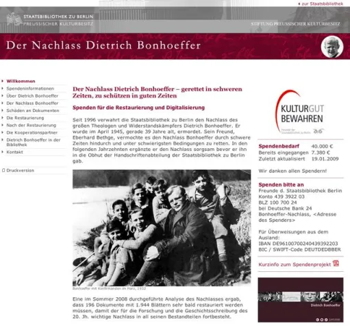 3pc spendet Projekt-Website für die Rettung des Nachlasses Dietrich Bonhoeffer Bild: 3pc spendet Projekt-Website für die Rettung des Nachlasses Dietrich Bonhoeffer
