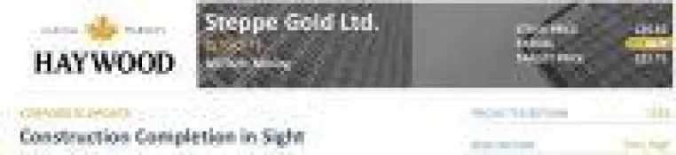 Steppe Gold - Produktion ab Q3-2019 - Haywood rät zum Kauf! Bild: Steppe Gold - Produktion ab Q3-2019 - Haywood rät zum Kauf!