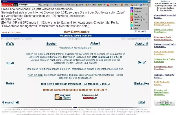 Bild: Kostenlose Toolbars nun auch für Firefox und Internet Explorer 7 bei wersucht.de erhältlich