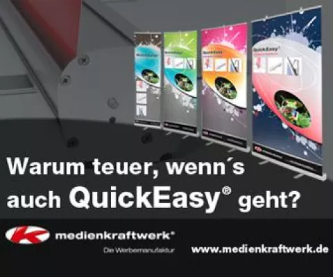 QuickEasy® RollUp Display – Standfest auch im harten Promotionseinsatz Bild: QuickEasy® RollUp Display – Standfest auch im harten Promotionseinsatz