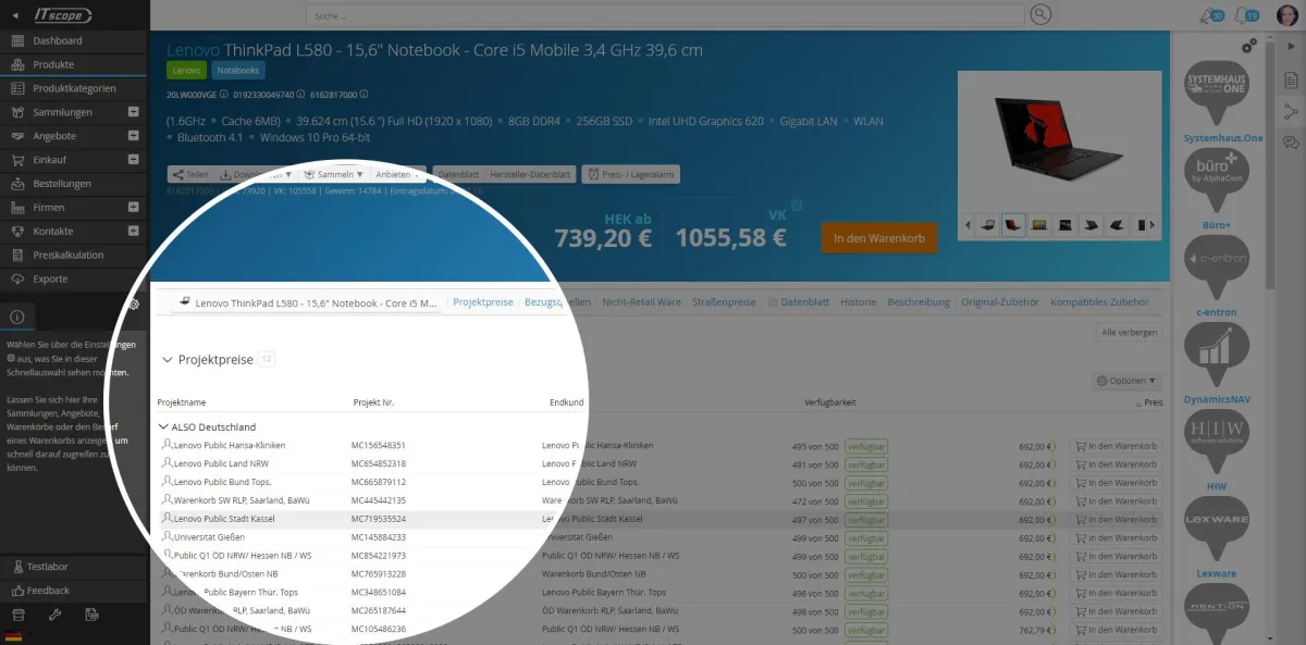 Projektpreise in ITscope: Projektbedarf kann jetzt über die Plattform und die API bestellt werden