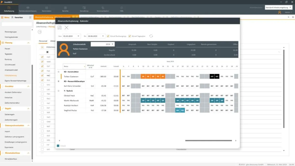 Abwesenheiten im Blick (Screen: gbo datacomp)