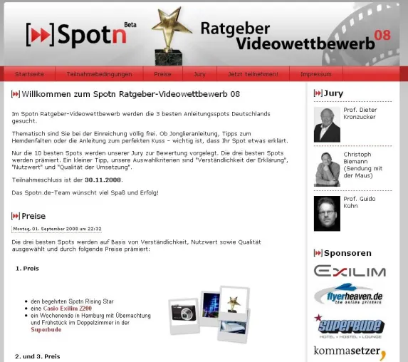 Bild: Spotn Videowettbewerb 08 - Mit Prof. Dieter Kronzucker und Christoph Biemann ist die Jury hochkarätig besetzt