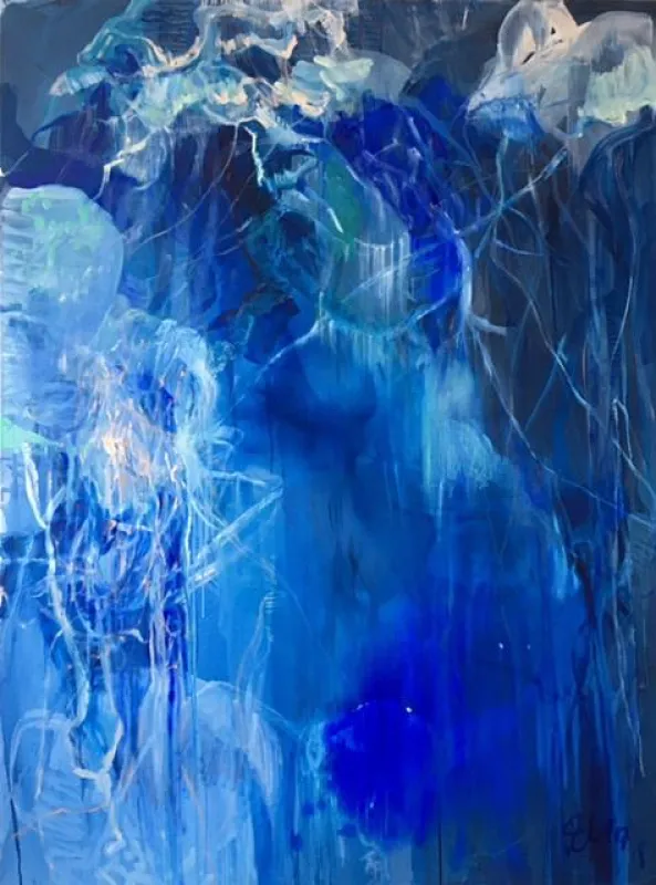Medusen blau, Öl und Kreide auf Leinwand, Sondra Sohl 2017/18