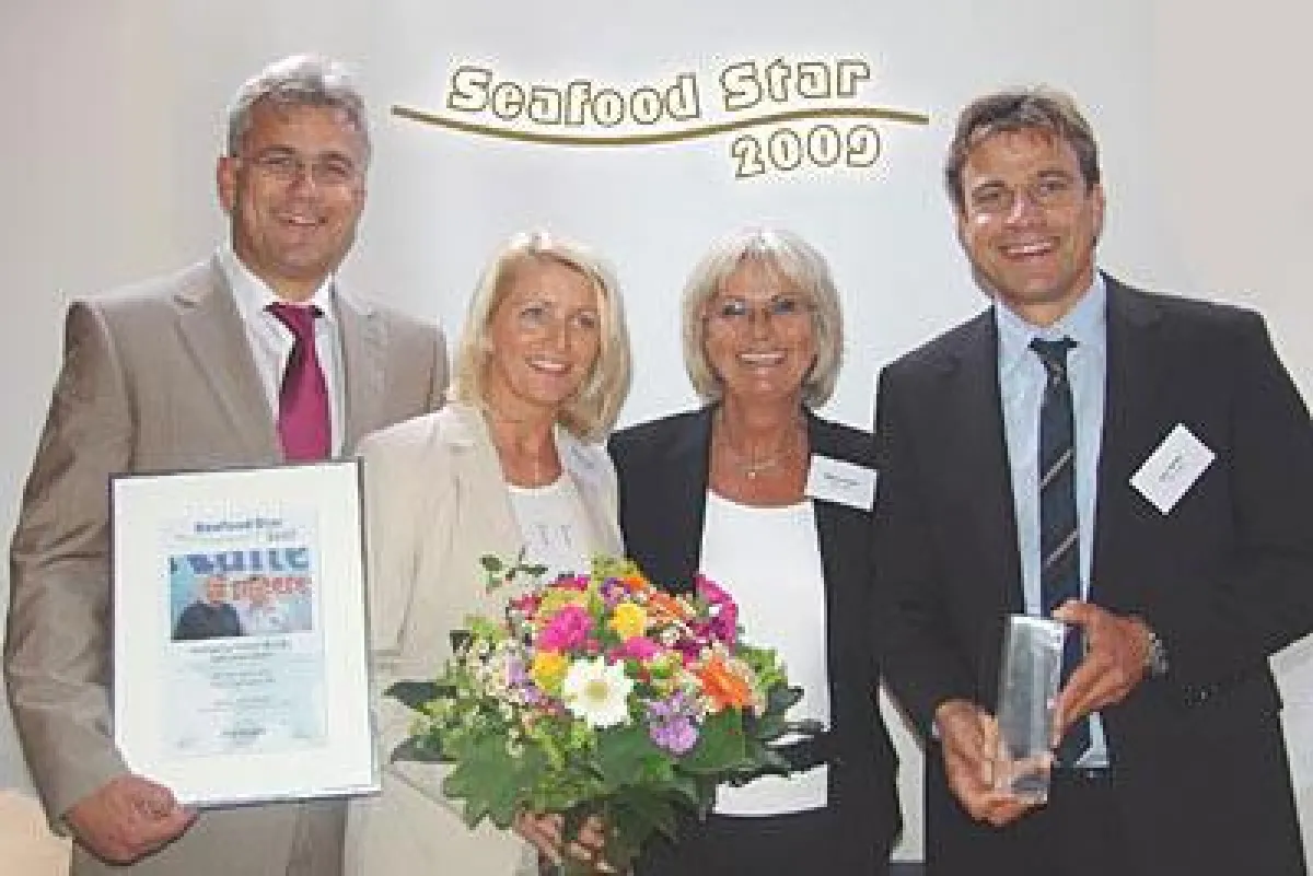 Glückliche Gewinner: Thorsten, Martina, Marlies und Lars Kalter bei der Verleihung des Seafood Star in Hamburg