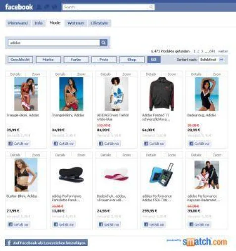 Bild: smatch.com präsentiert erste Produktsuche innerhalb von Facebook