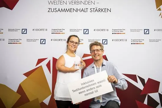 Für mehr Zusammenhalt: Inklusive Textilmanufaktur wasni als „Ausgezeichneter Ort“ 2018 prämiert Bild: Für mehr Zusammenhalt: Inklusive Textilmanufaktur wasni als „Ausgezeichneter Ort“ 2018 prämiert