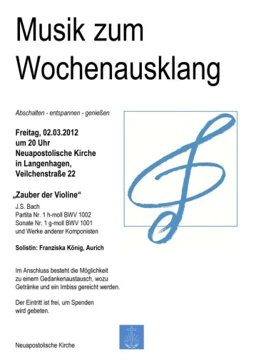 "Musik zum Wochenausklang" in Langenhagen Bild: "Musik zum Wochenausklang" in Langenhagen