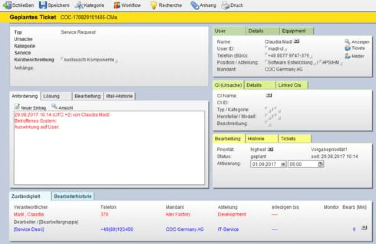 HelpMtics V12: Screenshot Planungsticket