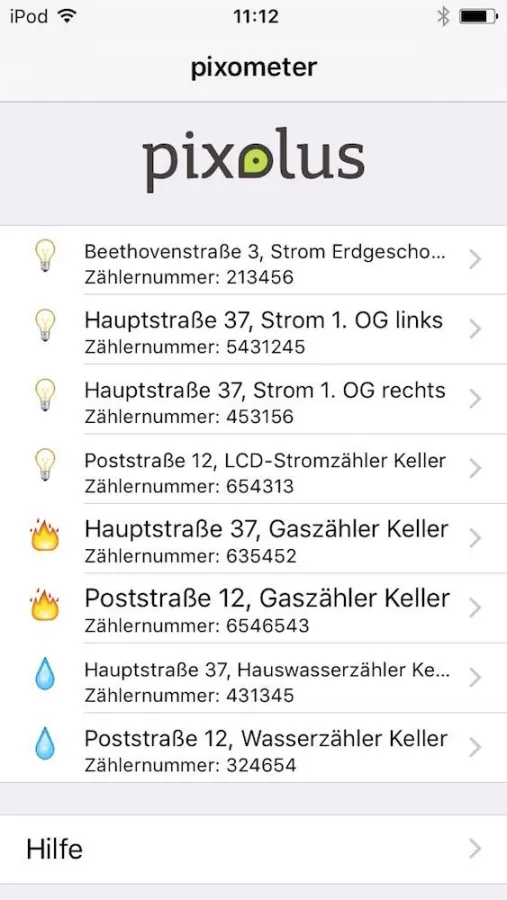 Screen: Übersicht über angelegte Zähler in der App