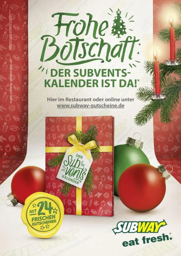 Leckere Bescherung bei Subway Sandwiches: Der Subventskalender ist zurück