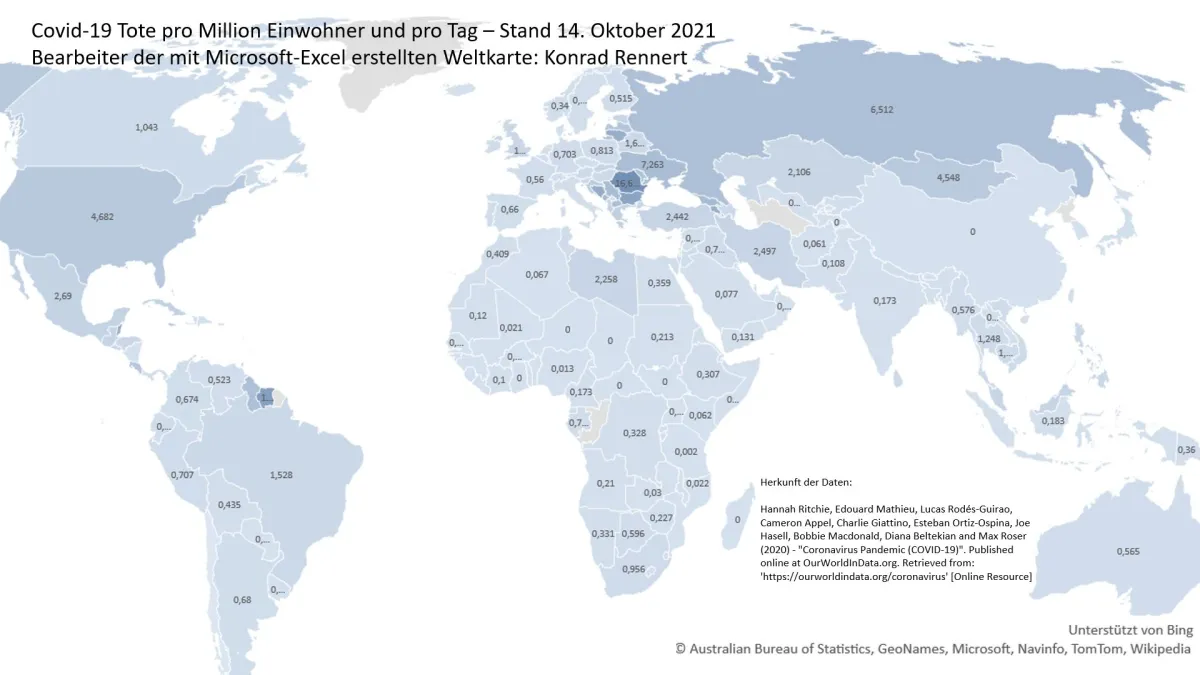 Globale Verteilung der taglichen Covid-19 Toten