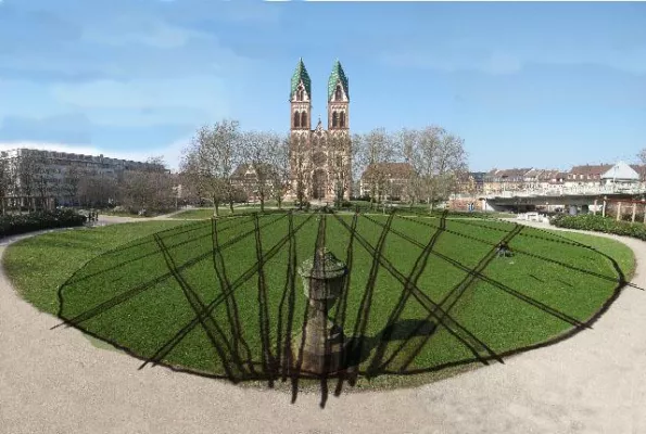 Ralf Witthaus zeichnet mit dem Rasenmäher auf dem Stühlinger Platz Bild: Ralf Witthaus zeichnet mit dem Rasenmäher auf dem Stühlinger Platz
