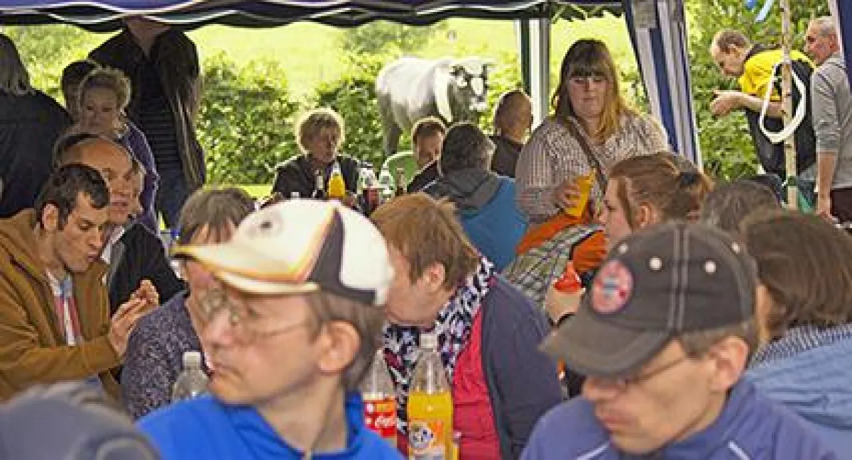 Bewohner des Wohnverbundes und ihre Freunde genossen das Sommerfest. Quelle: Mariel Bernert