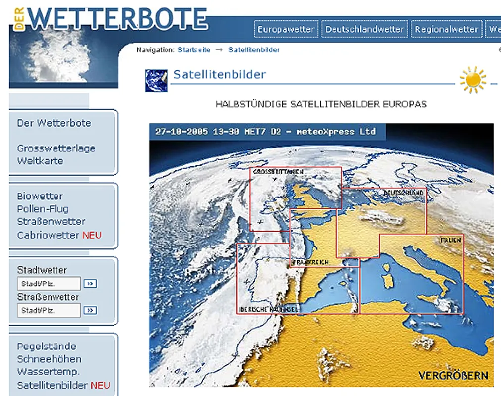 Screenshot der Satellitenbilder