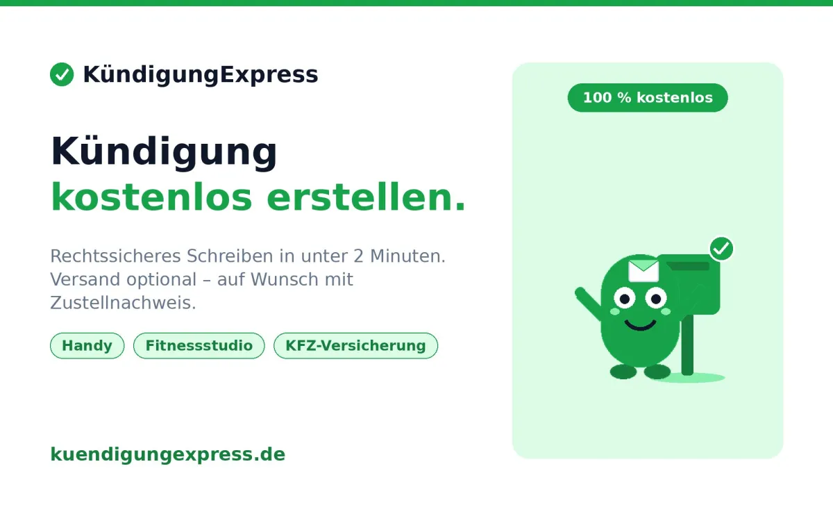 KündigungExpress: Kündigung kostenlos erstellen, optional per Post mit Zustellnachweis. (© © KündigungExpress)