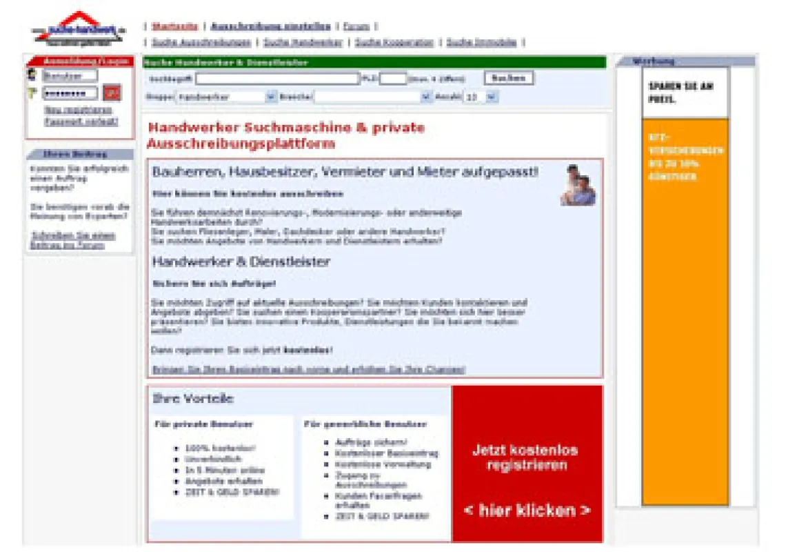 630.000 Handwerker warten im Internet auf Aufträge – kostenlose Ausschreibung für Privatleute.
