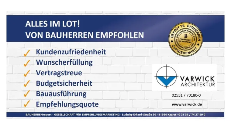 VARWICK Architekten, Steinfurt: Verlässlicher Qualitätspartner erzielt 2019 erneut hohe Bauherrenzufriedenheit Bild: VARWICK Architekten, Steinfurt: Verlässlicher Qualitätspartner erzielt 2019 erneut hohe Bauherrenzufriedenheit