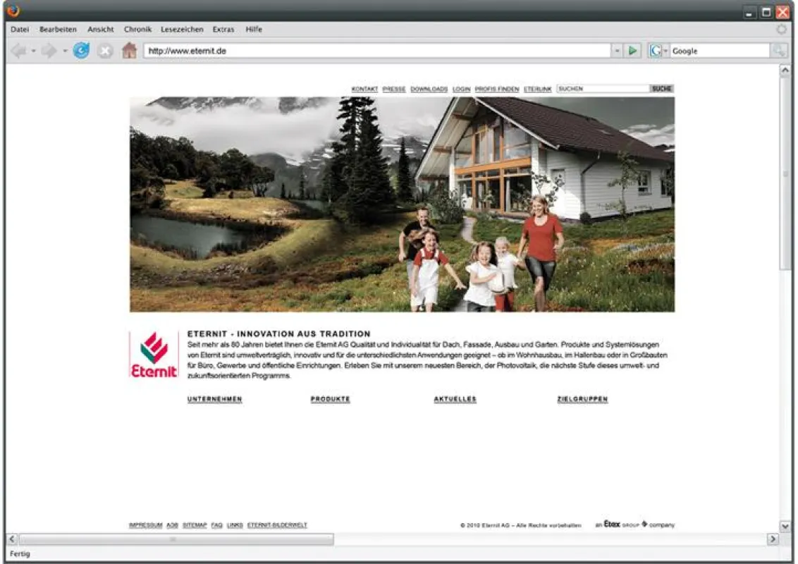 www.eternit.de – die neue Eternit Website mit benutzerfreundlich strukturierten Angeboten und klarem Design.