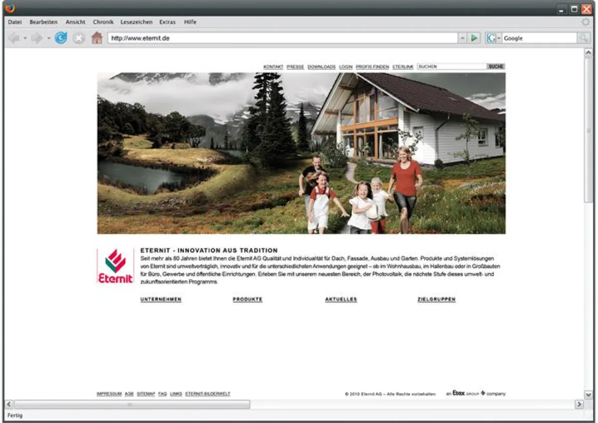 www.eternit.de – die neue Eternit Website mit benutzerfreundlich strukturierten Angeboten und klarem Design.
