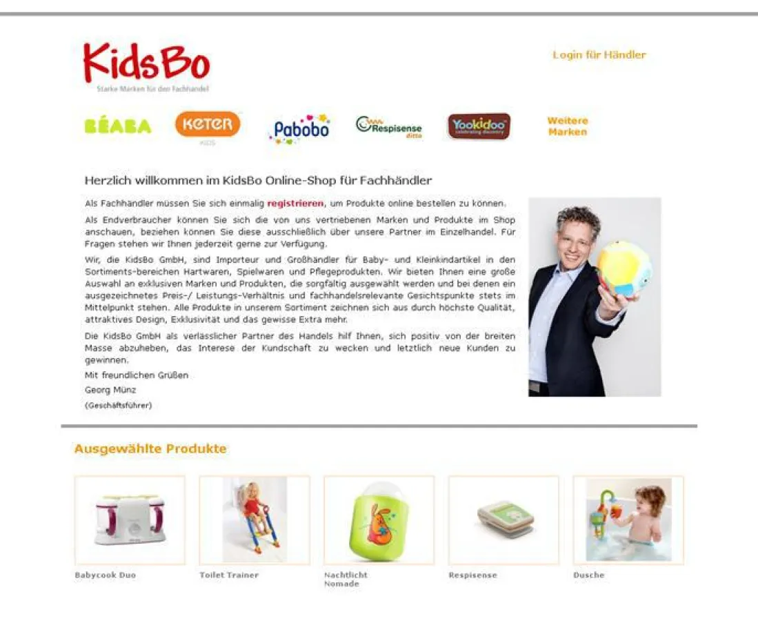 Die Startseite des neuen Online-Shops von KidsBo